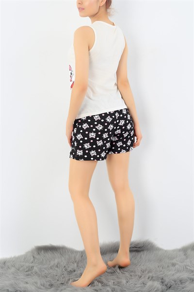 Krem Kedi Baskılı Pijama Takımı 32743