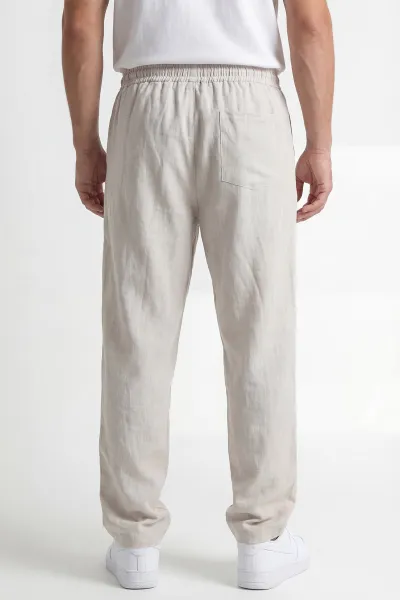 Krem Keten Baggy Belden Bağlamalı Erkek Pantolon 451310