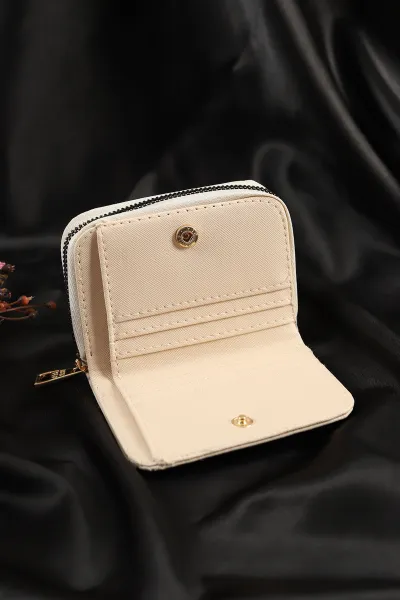 Krem Kırışık Rugan Fermuarlı Cüzdan 250288