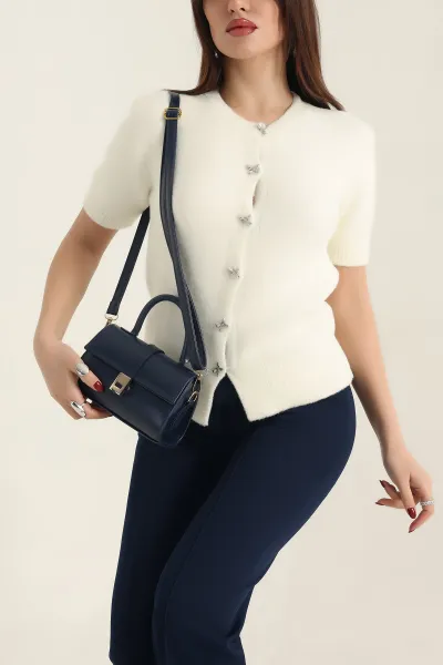 Krem Kısa Kollu Triko Bluz 337439