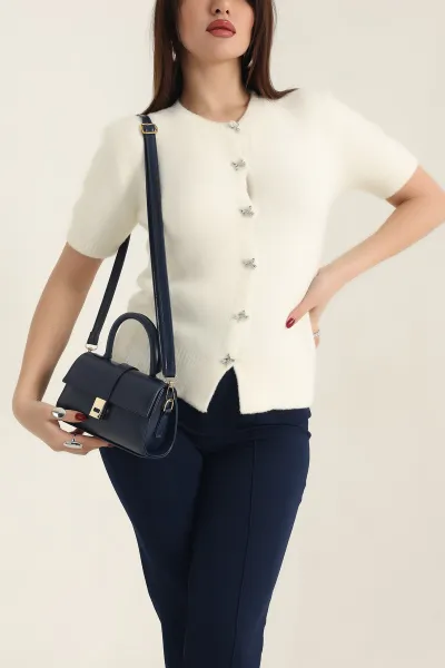 Krem Kısa Kollu Triko Bluz 337439
