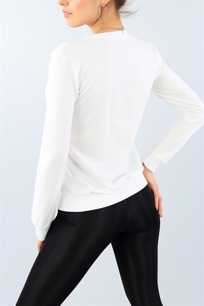 Krem Likralı Bayan Sweat 38654