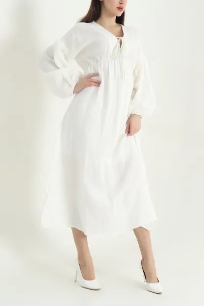 krem-muslin-keten-beli-lastikli-astarli-elbise-342652