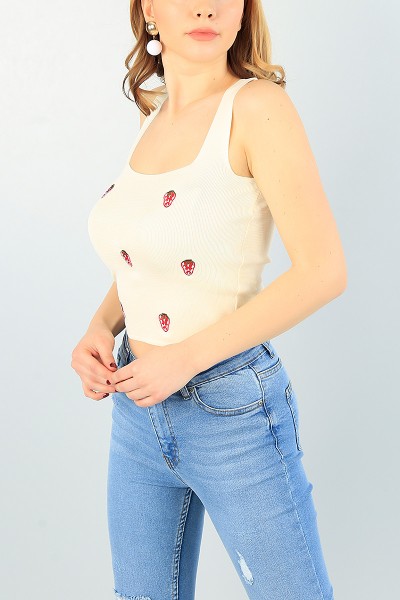 Krem Nakış İşlemeli Bayan Atlet 62743