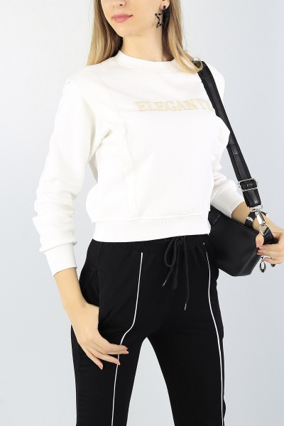 Krem Nakışlı Şardonlu Bayan Sweat 53577