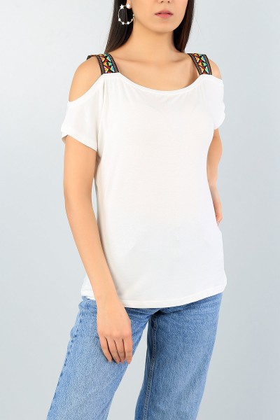 Krem Omuz Detay Bayan Bluz 57774