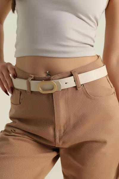 Krem Oval Toka Detaylı Kadın Kemer 421451