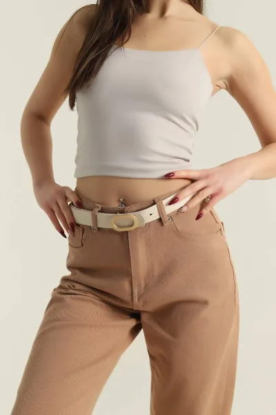 Krem Oval Toka Detaylı Kadın Kemer 421451