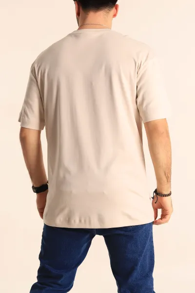 Krem Oversize Cep Detaylı Erkek Tişört 253318