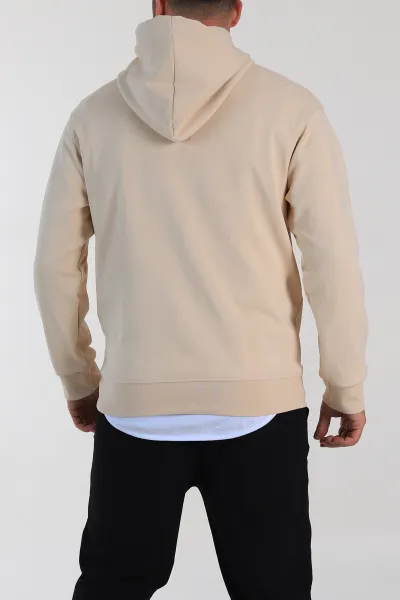 Krem Oversize Duble Kumaş Basic Erkek Kapüşonlu Sweatshirt 300185