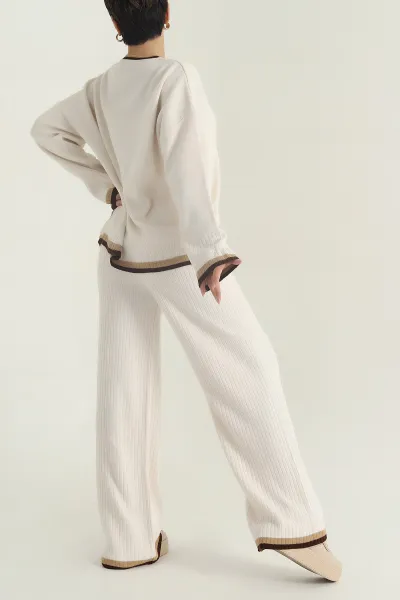 Krem Oversize Likralı Triko Kadın İkili Takım 401781