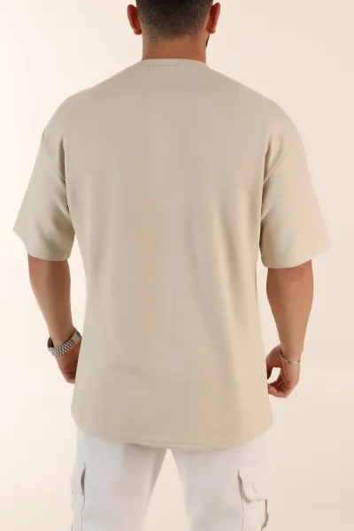Krem Oversize Oysho Kumaş Kabartma Yazılı Erkek Tişört 365098