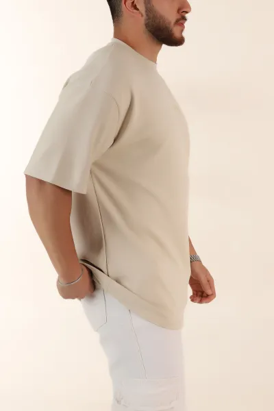 Krem Oversize Oysho Kumaş Kabartma Yazılı Erkek Tişört 365098