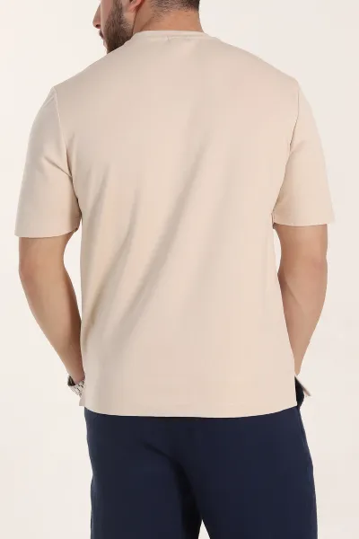 Krem Oversize Oysho Kumaş Yırtmaç Detaylı Basic Erkek Tişört 354220