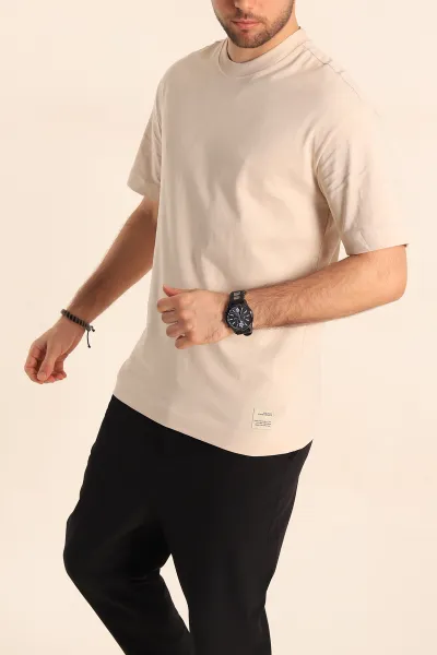 Krem Oversize Suprem Basic Erkek Tişört 254693