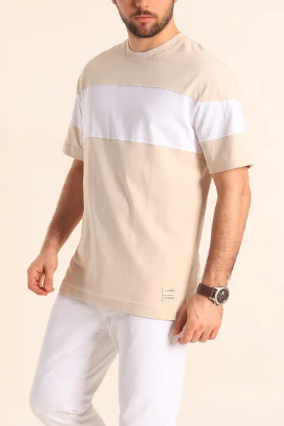 Krem Oversize Suprem Parçalı Erkek Tişört 249448