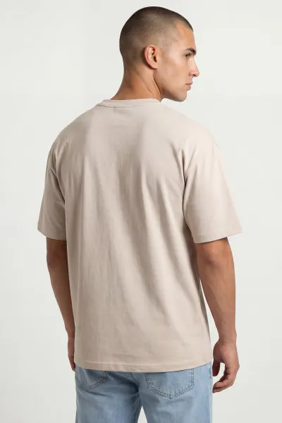 Krem Oysho Kumaş Oversize Bisiklet Yaka Erkek Tişört 438911
