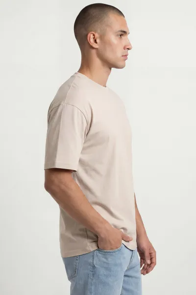 Krem Oysho Kumaş Oversize Bisiklet Yaka Erkek Tişört 438911