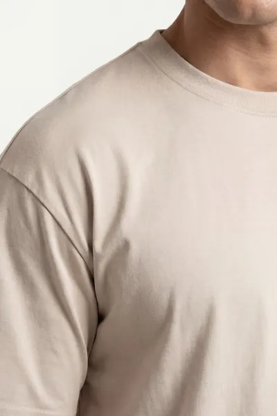 Krem Oysho Kumaş Oversize Bisiklet Yaka Erkek Tişört 438911