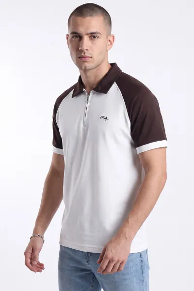 Krem Oysho Kumaş Yarım Fermuarlı Polo Yaka Erkek Tişört 471691