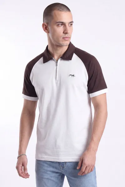 Krem Oysho Kumaş Yarım Fermuarlı Polo Yaka Erkek Tişört 471691