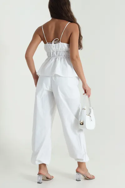 Krem Pantolon Bluz Balıksırtı Soft Poplin İkili Takım 471265