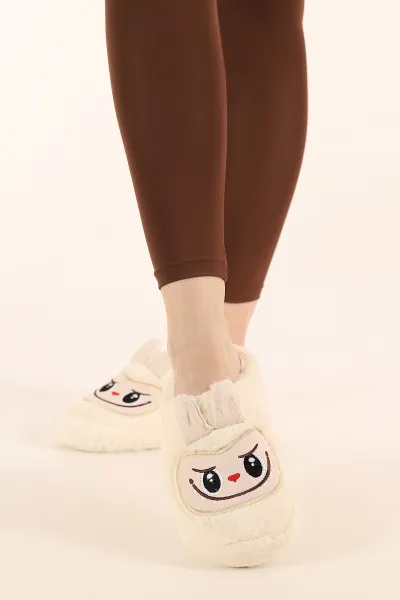 Krem Peluş Figürlü Kadın Ev terliği 399398