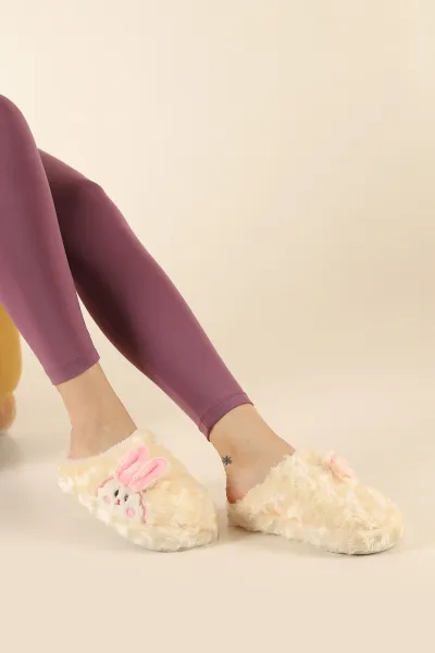 Krem Peluş Tavşan Kulaklı Kadın Ev Terliği 315125
