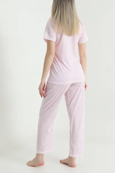 Krem Pembe Desenli Viskon Kadın Pijama Takımı 466616