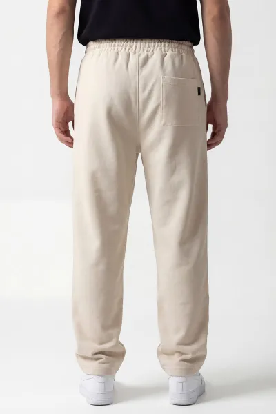 Krem Pike Kumaş Baggy Belden Bağlamalı Erkek Pantolon 442075