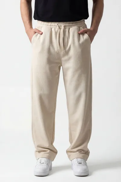 krem-pike-kumas-baggy-belden-baglamali-erkek-pantolon-442075