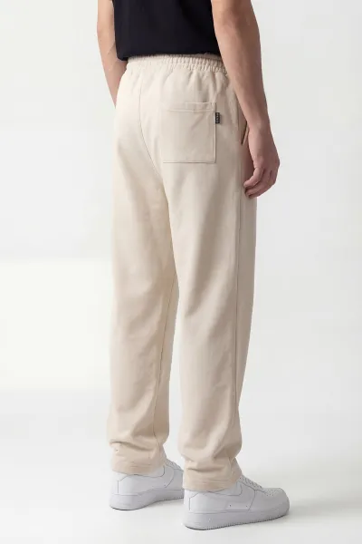 Krem Pike Kumaş Baggy Belden Bağlamalı Erkek Pantolon 442075
