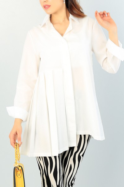 Krem Pile Tasarım Poplin Gömlek Tunik 66607