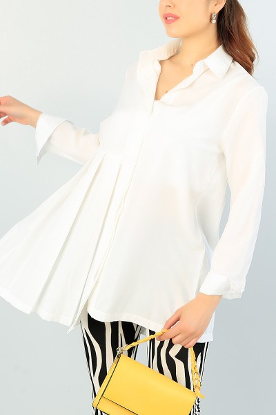 Krem Pile Tasarım Poplin Gömlek Tunik 66607
