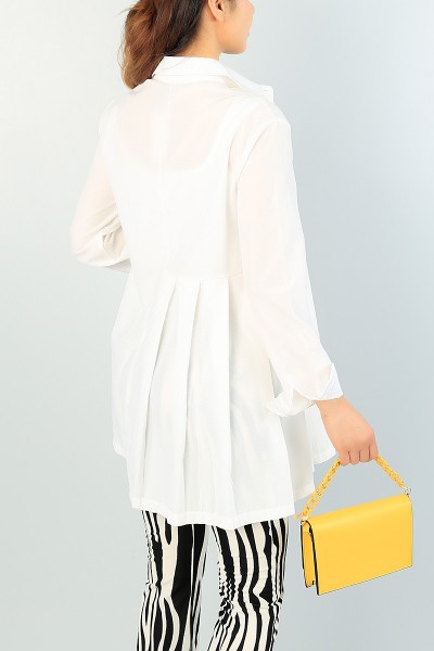 Krem Pile Tasarım Poplin Gömlek Tunik 66607