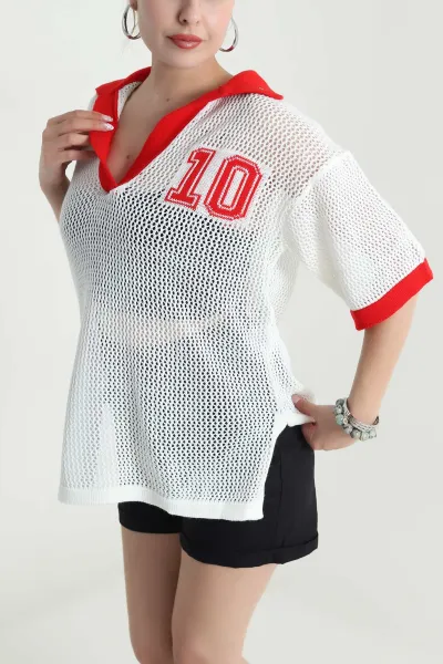 Krem Polo Yaka Ajurlu Triko 477711