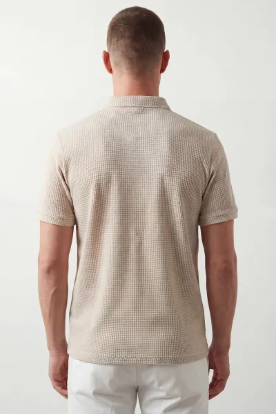 Krem Polo Yaka Likralı Erkek Tişört 433069
