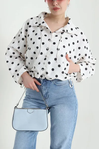Krem Puantiyeli Cepli Poplin Kadın İnce Ceket 456990