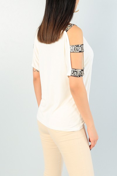 Krem Pul İşlemeli Viscon Bluz 63298