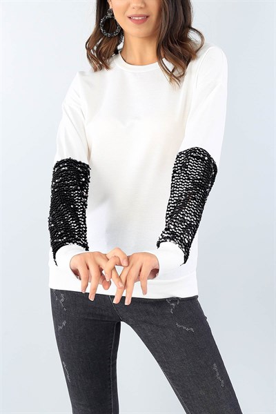Krem Pul Payet İşlemeli Bayan Sweat 38942