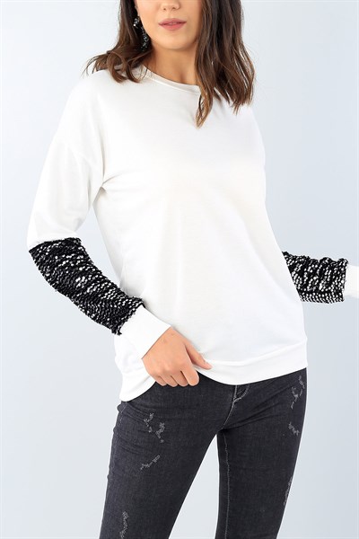 Krem Pul Payet İşlemeli Bayan Sweat 38942