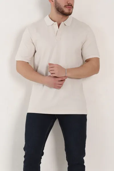 Krem Regular Fit Basic Polo Yaka Erkek Tişört 342461