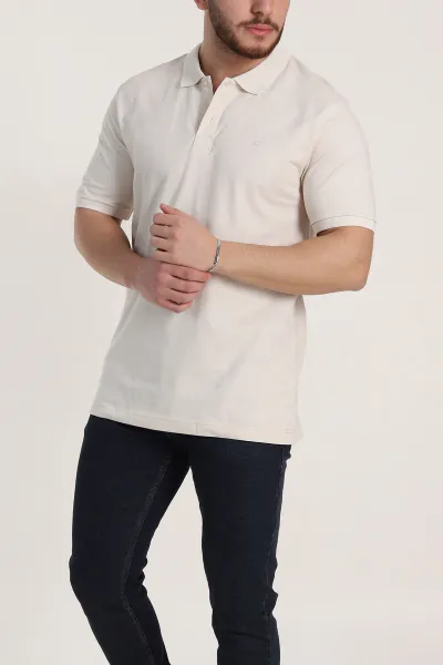 Krem Regular Fit Basic Polo Yaka Erkek Tişört 342461