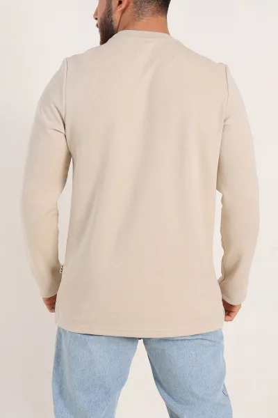 Krem Regular Fit Baskı Detay Erkek Basic Sweatshirt 305713