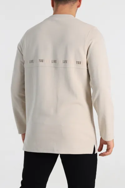 Krem Regular Fit Baskı Detaylı Erkek Sweatshirt 305841
