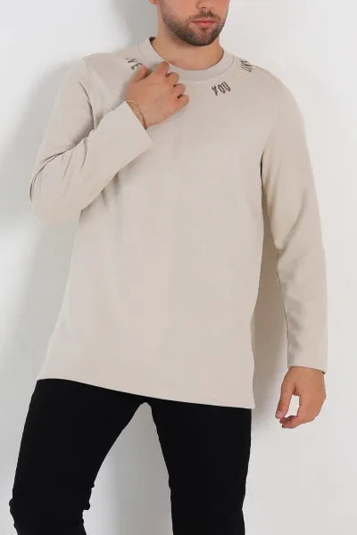 Krem Regular Fit Baskı Detaylı Erkek Sweatshirt 305841