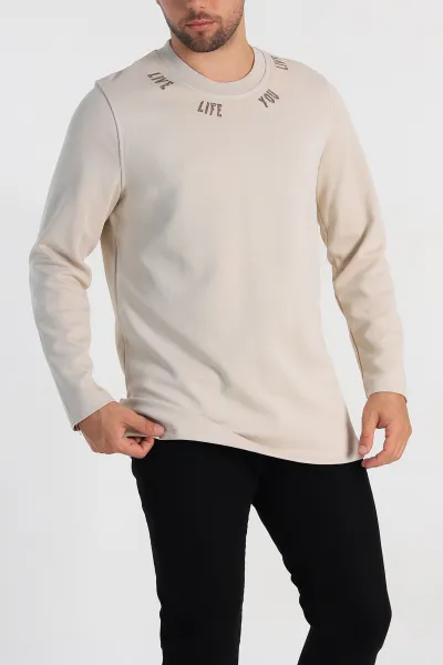 Krem Regular Fit Baskı Detaylı Erkek Sweatshirt 305841