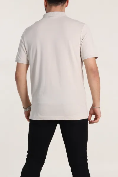 Krem Regular Fit Dokulu Polo Yaka Erkek Tişört 342491