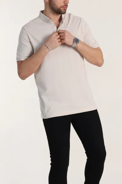 Krem Regular Fit Dokulu Polo Yaka Erkek Tişört 342491