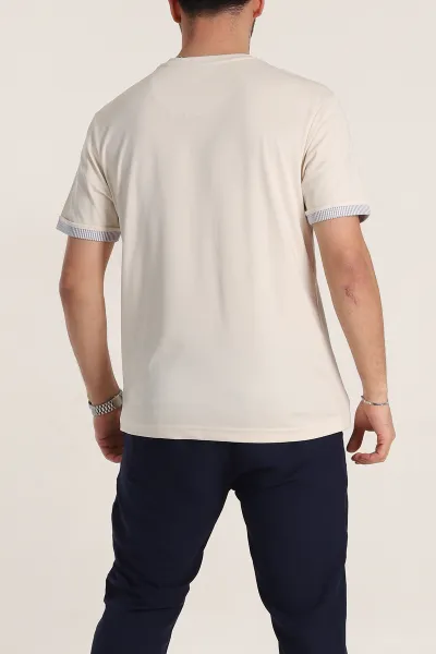 Krem Regular Fit Duble Kol Detaylı Basic Erkek Tişört 346183